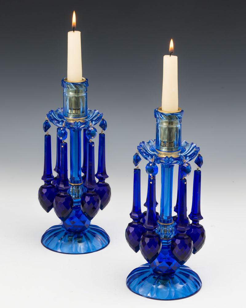 A Rare Pair Of Blue Cut Glass Candlesticks By Fandc Osler English Circa 1880 Bada